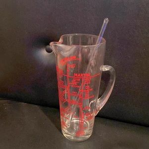 Vintage MCM 1950s Martini Ice Lip Pitcher & Glass Stirrer